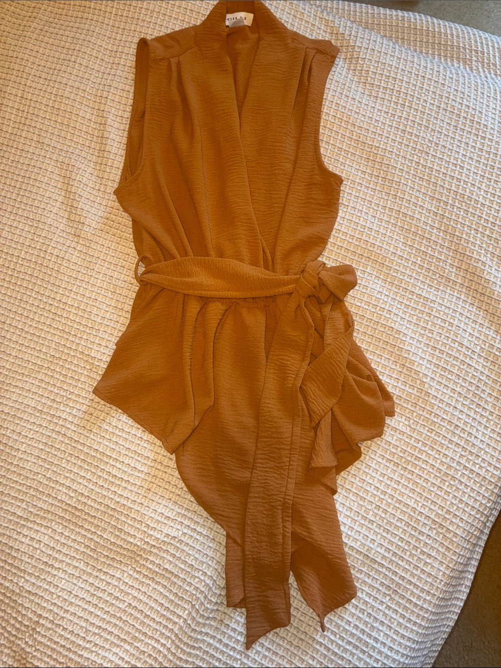 Gilli Brown Sleeveless Draped Wrap Tunic